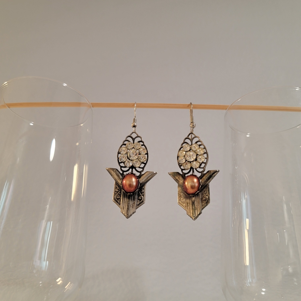 Vintage Silver Earrings Drop Dangle Bronze Bling Sparkle Gala Festive Party